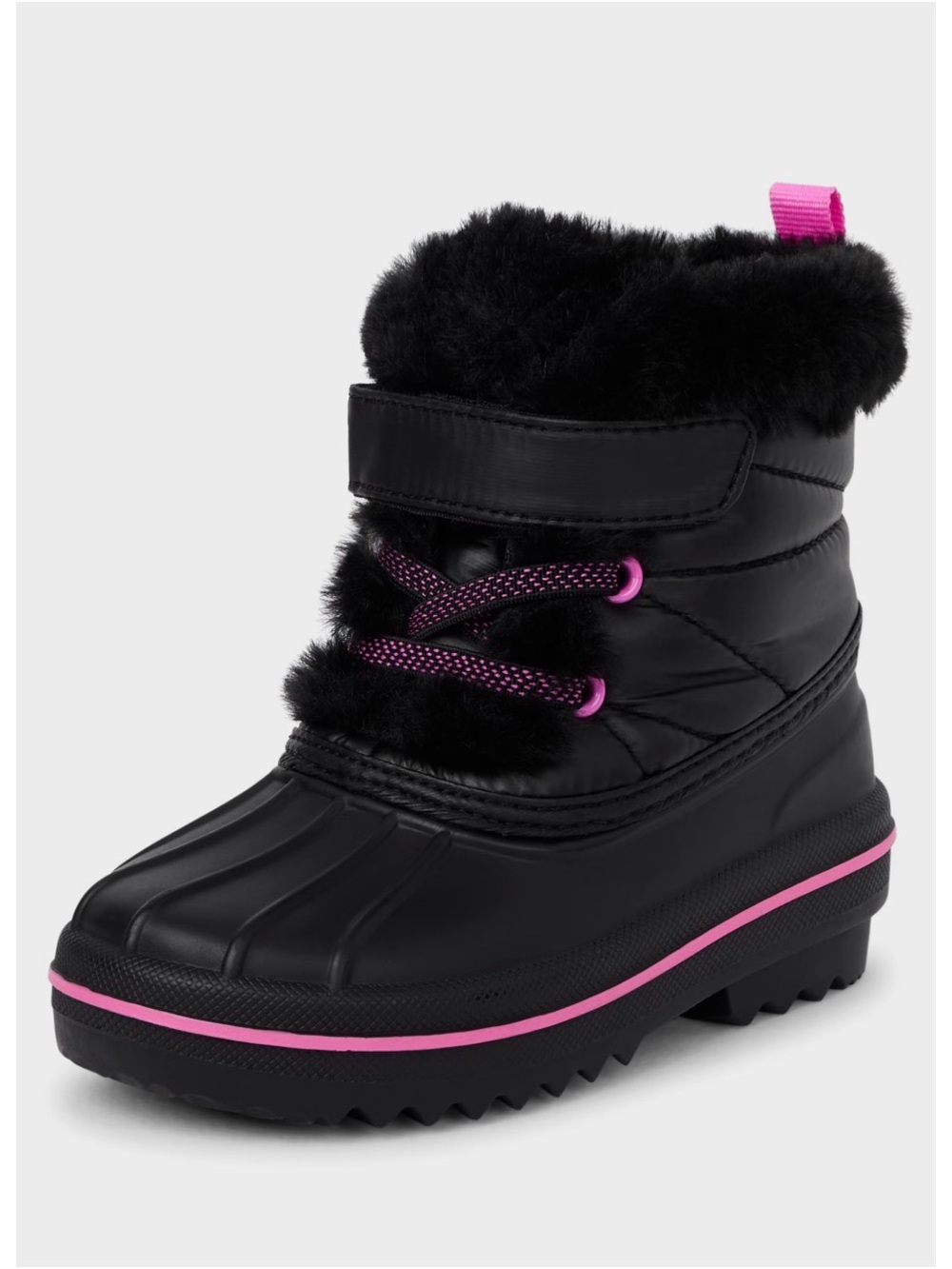 Children’s Place Black Winter Snow Boot with Pink Trim, Fleece lined, Sz 8